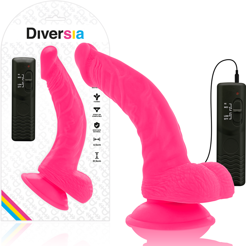 Diversia – dildo flexibil cu vibrații, roz, 21,5 cm (⌀ 4,5 cm)