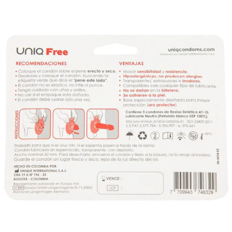 UNIQ - FREE – prezervative fără latex cu inel protector, 3 buc.