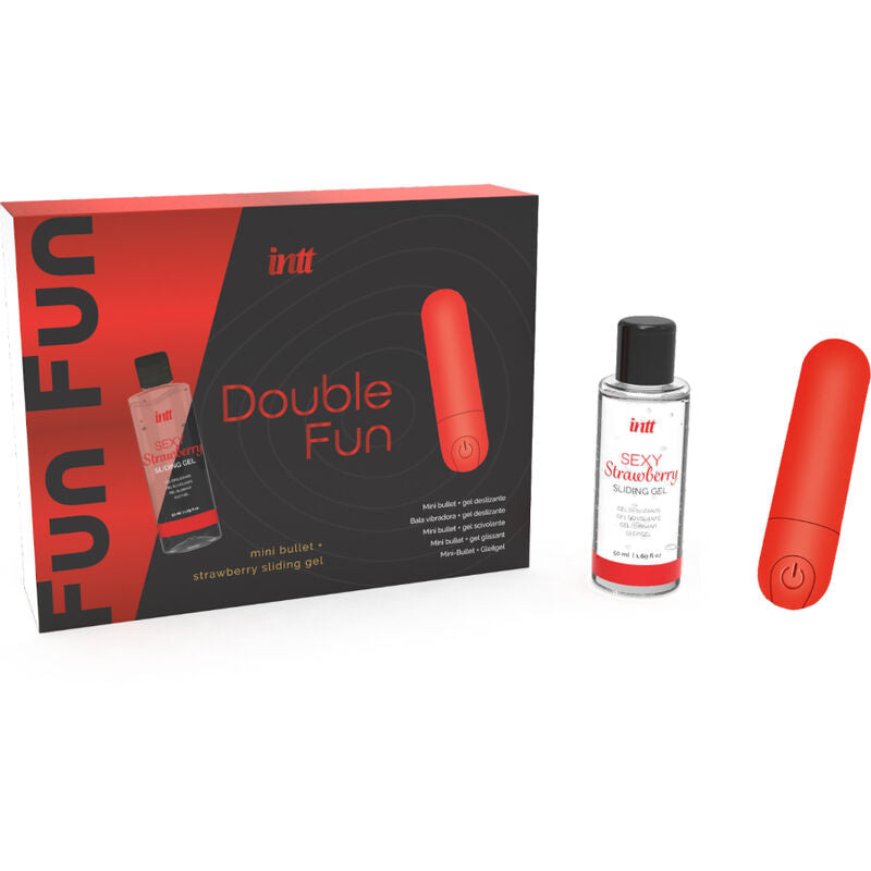 INTT – Double Fun, kit cu biluță vibrator & gel de masaj căpșuni
