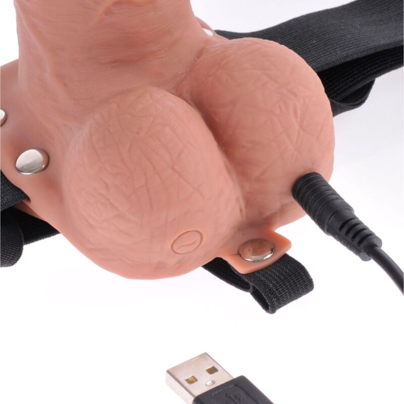 FETISH FANTASY SERIES - Ham ajustabil cu penis realist cu testicule, reîncărcabil și vibrator 17,8 cm