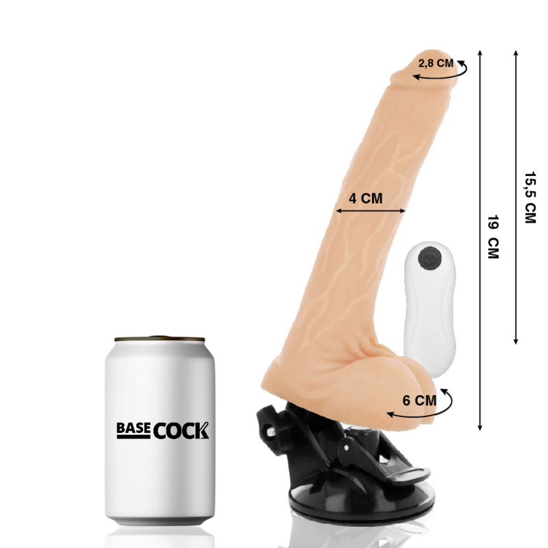 Basecock – Vibrator realist cu telecomandă, culoare carne, 19 cm Ø 4 cm