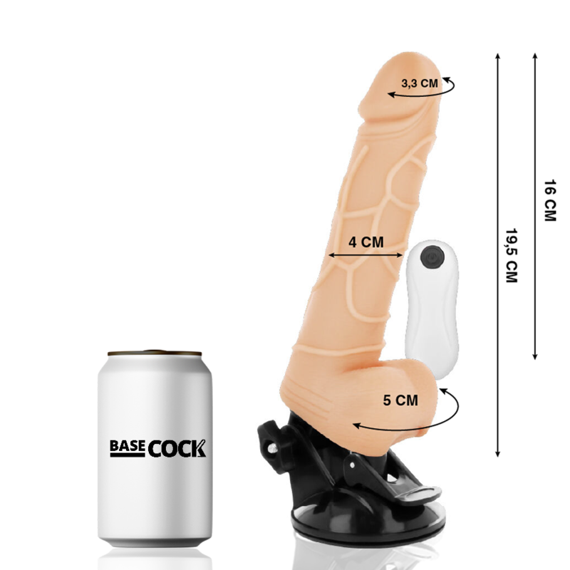 Basecock – Vibrator realist cu telecomandă, natural, cu testicule, 19,5 cm Ø 4 cm