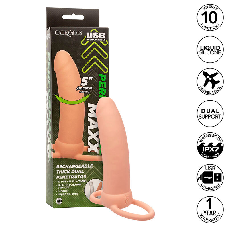 CalExotics – MAXX, dual penetrator gros, 10 vibrații, culoare „flesh”