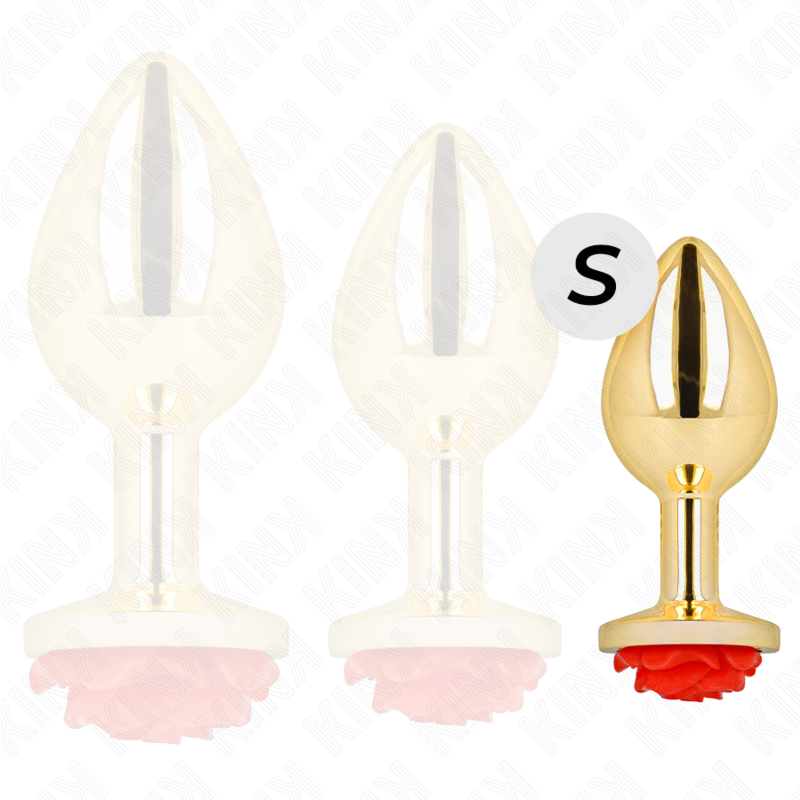 Kink – Plug anal auriu cu trandafir roșu, mărimea S