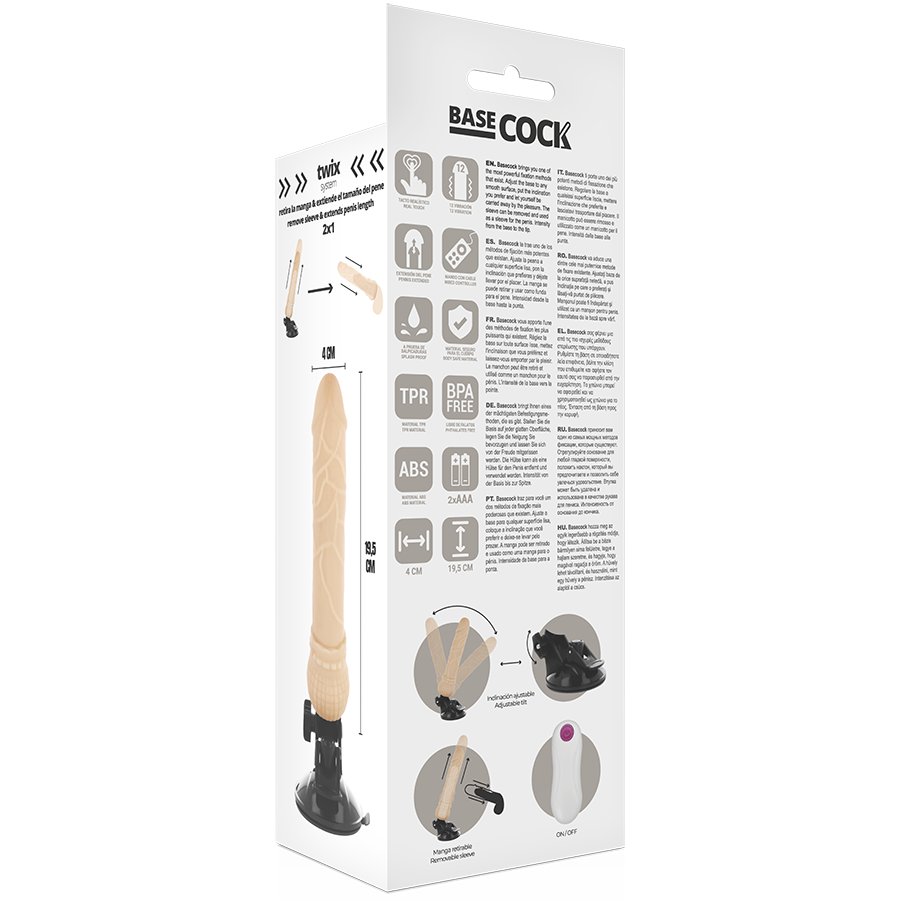 Basecock – Vibrator realist cu telecomandă, culoare carne, 19,5 cm Ø 4 cm
