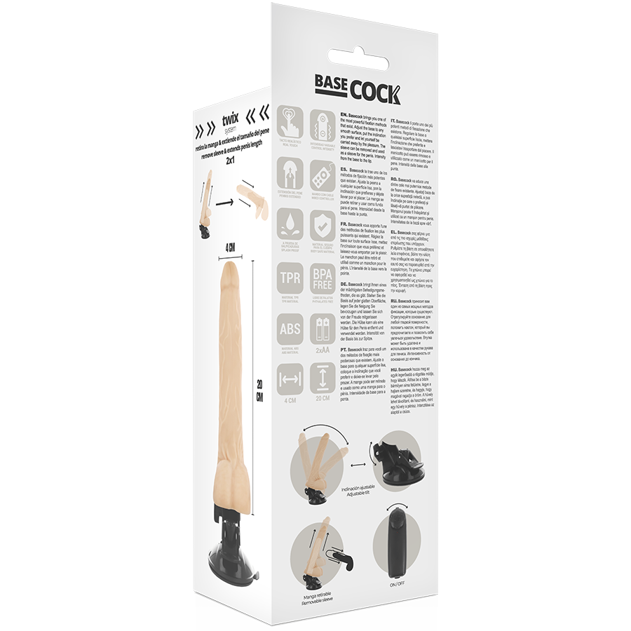 BASECOCK - Vibrator realist natural cu telecomandă cu testicule 20 cm Ø 4 cm